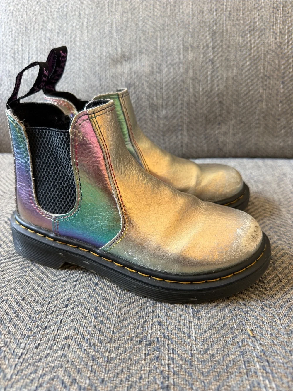 Dr. MARTENS TODDLER 2976 RAINBOW CRINKLE LEATHER CHELSEA BOOTS Size: 12